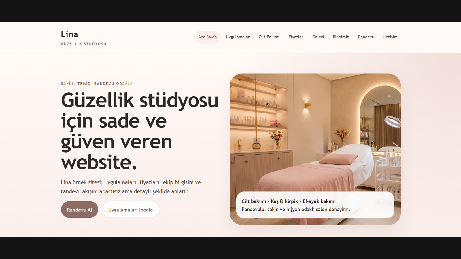 Lina Güzellik Stüdyosu web sitesi önizlemesi